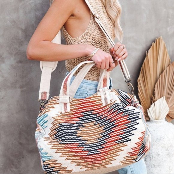 New Aztec Woven Tribal Boho Duffle Bag Weekender - Picture 3 of 7